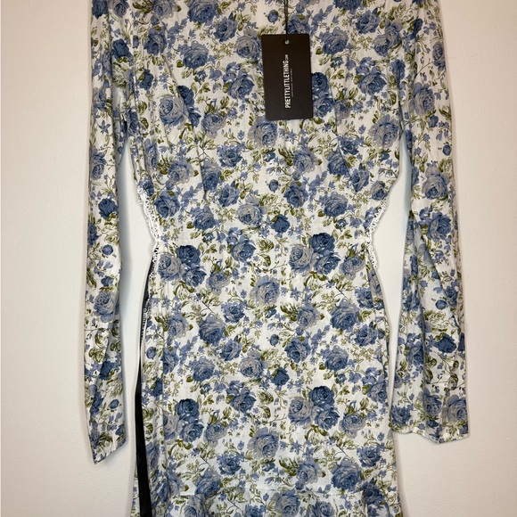 PrettyLittleThing Blue and White Floral Long Sleeve Dress - Picture 1 of 9